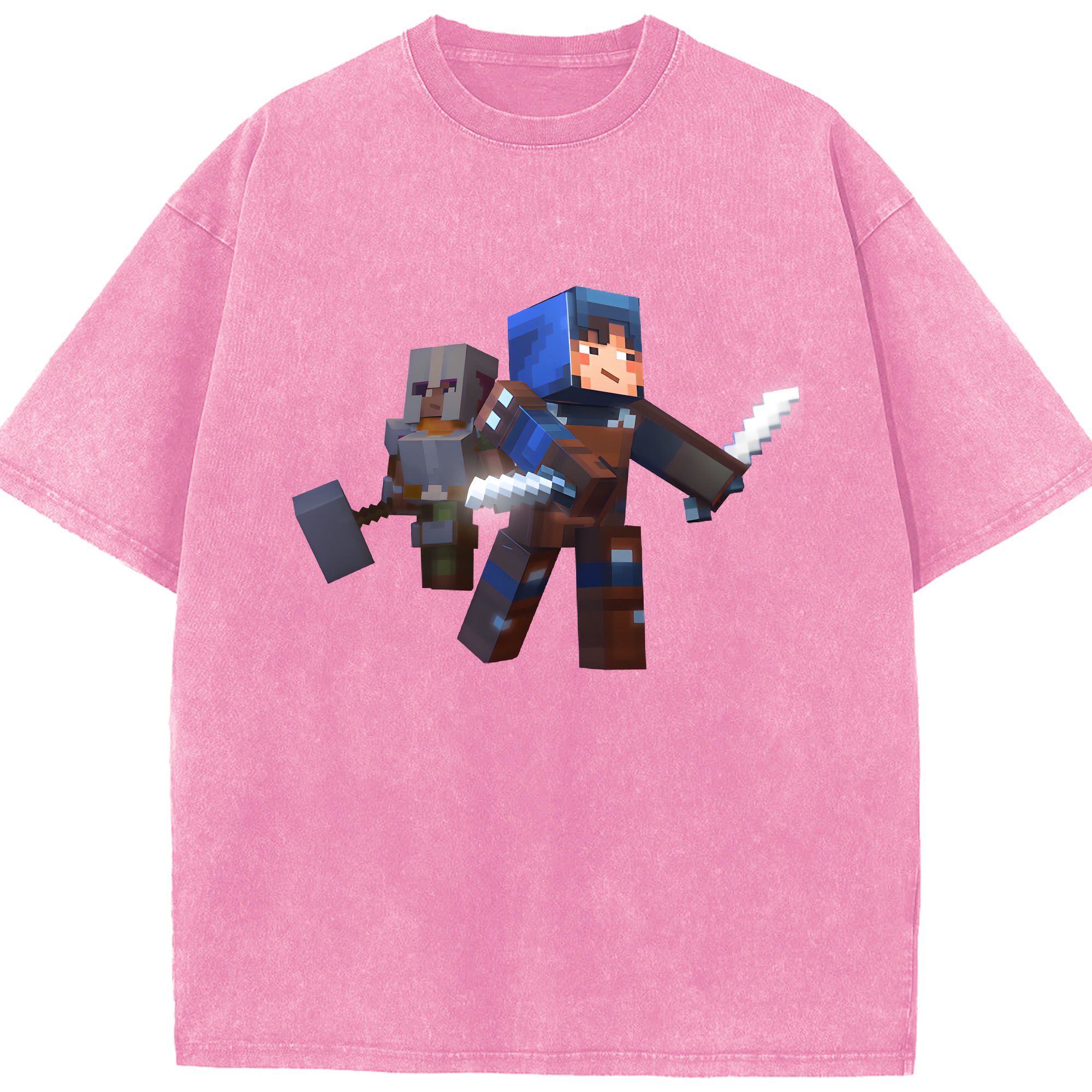 （画像用） マインクラフト ブロックの世界 Minecraft MC Block world 綿100% ヴィンテージ風 半袖Tシャツ（フロントプリント）